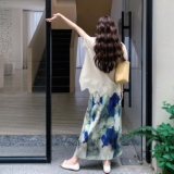 韩版御姐风减龄气质蕾丝T恤晕染半身裙套装两件套女夏季2025新款，女装连衣裙，2D008