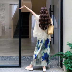 韩版御姐风减龄气质蕾丝T恤晕染半身裙套装两件套女夏季2025新款图片