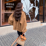 美拉德复古驼色麂皮绒外套女2026秋季慵懒风宽松机车炸街夹克上衣，女装短外套，2C159