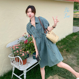 港风复古波点牛仔连衣裙女2025夏季新款法式宽松显瘦气质v领长裙，女装连衣裙，2C115