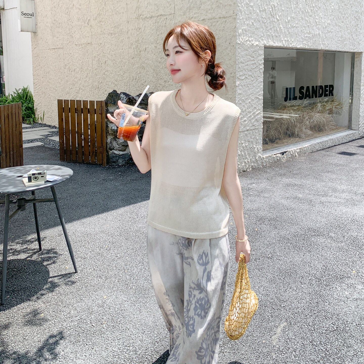 松弛感慵懒风两件套女2025夏新款休闲时尚针织背心印花阔腿裤套装,女装套装/套裙,2C166
