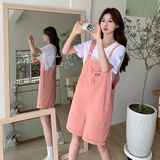 甜美粉色背带裤女2025夏季新款小个子宽松显瘦减龄高腰短裤，女装连体裤，2D045