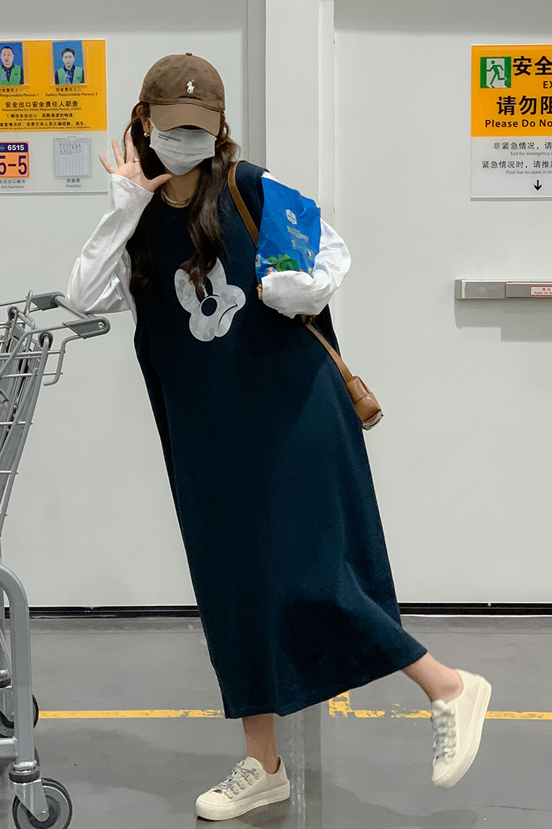 减龄穿搭一整套卫衣连衣裙女开春2025超火学院风休闲背心裙,女装连衣裙,2D043
