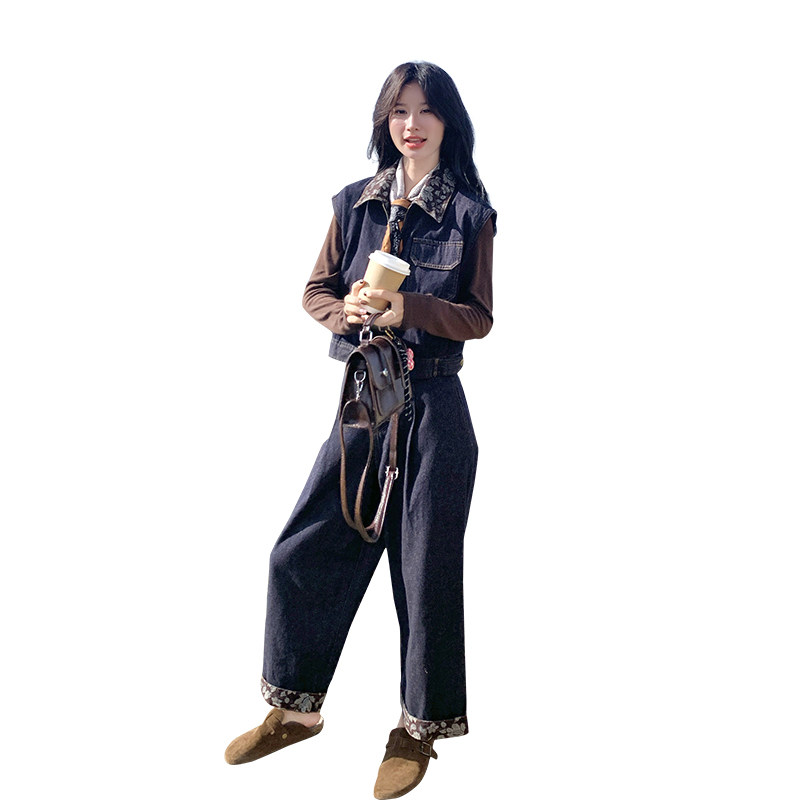 新款牛仔撞色三件套,女装套装/套裙,1D066-1