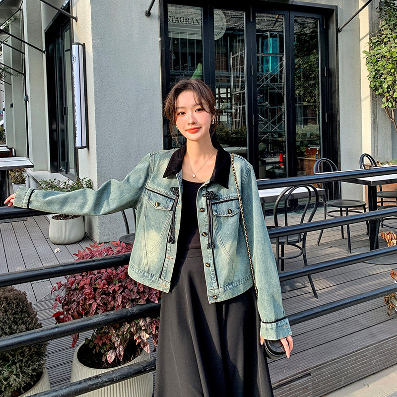 超火miu系穿搭卫衣连衣裙女春秋2025新款韩系chic牛仔拼接长裙子,女装短外套,2C233