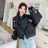 新款现货2025春季新款皮衣拼接刺绣外套098-815P155K218，女装短外套，2C098