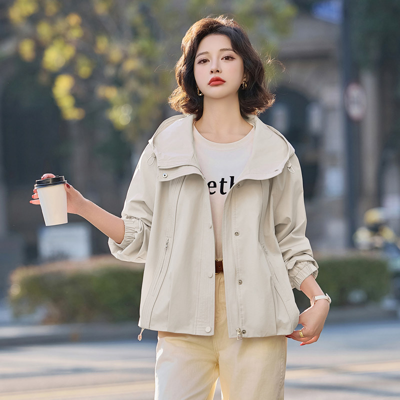 春装2025新款连帽外套时尚小个子百搭长袖上衣显瘦韩版,女装短外套,唯婧
