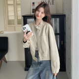 白色短款小皮衣外套女款2025新款春秋高级感小个子修身pu皮夹克，女装皮衣，2C218