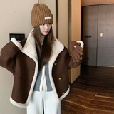 新款现货牛皮绒皮毛一体两面穿机车服P185K278，女装短外套，2C333