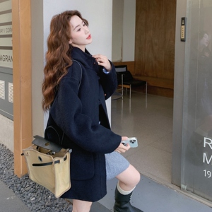 高端连帽双面羊毛绒大衣女中长款小个子2025新款高级感毛呢子外套图片