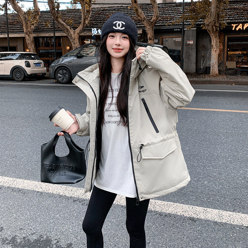 独特超好看米白色短款连帽收腰派克棉服女冬2024新款棉衣棉袄外套,女装棉衣/棉服,2C218