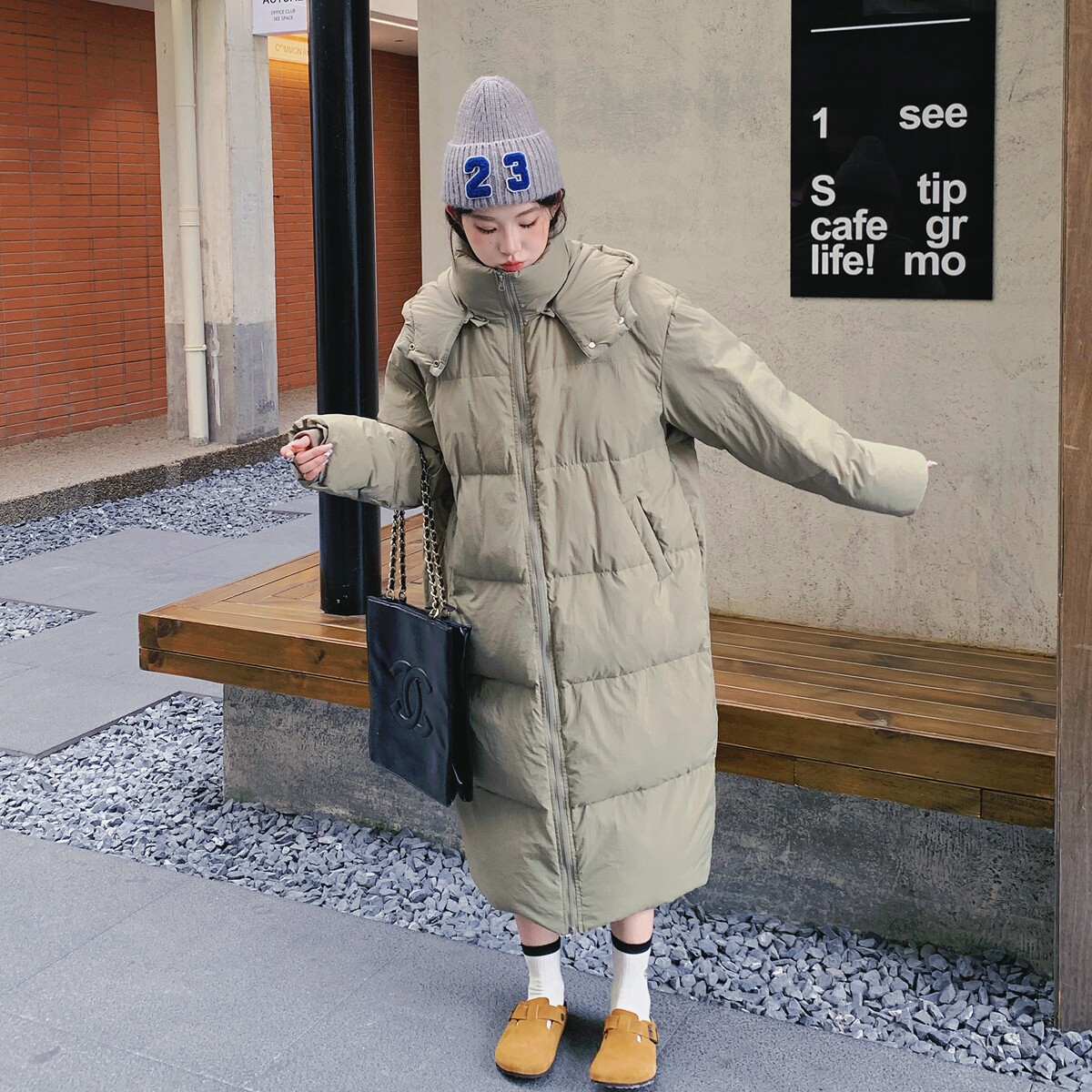 【主推现货】大被子长款卡其绿可拆卸连帽羽绒服6689-P295-K448,女装羽绒服,2C137