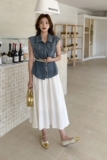 2025夏季现货新品牛仔衬衫中长款半身裙两件套2C215-P185-K255，女装套装/套裙，2C215
