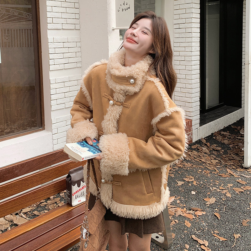 主推！现货24新款羊羔毛外套加厚保暖软糯韩系女外套,女装毛呢外套,衣珂纱朗