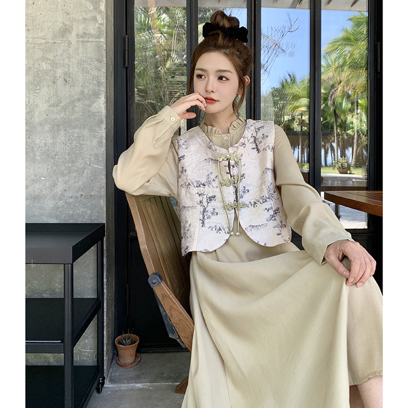 秋新中式风马甲+连衣裙连件套8286P160K228,女装连衣裙,2C060