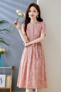 莱赛尔天丝印花连衣裙女2024夏新款修身显瘦高贵妈妈洋气减龄裙子图片