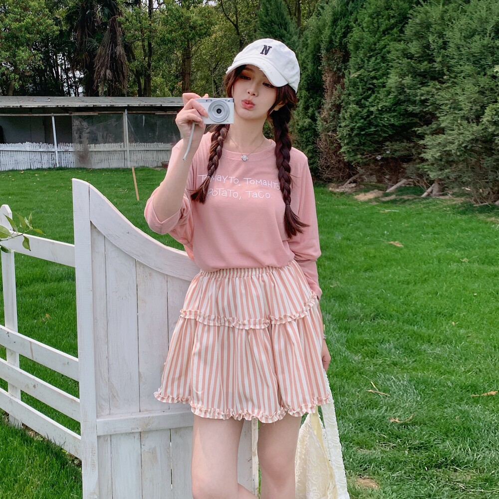 现货：夏装新款字母印花上衣条纹短裙两件套装2C135-8815P135K208,女装套装/套裙,2C135