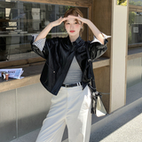 减龄条纹拼接短皮衣外套女春秋2025新款小个子流行爆款独特超好看，女装皮衣，2D013