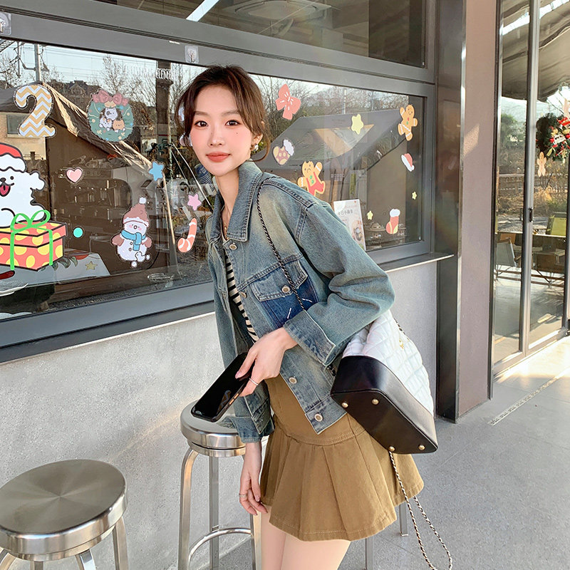 现货休闲百搭时尚短款牛仔外套2025春季女装新款牛仔短外套图片