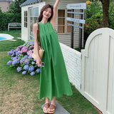 韩版宽松绿色背心裙女夏季2025新款气质高级超好看无袖挂脖连衣裙，女装连衣裙，2C131