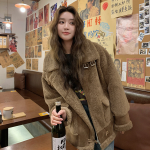 美拉德皮毛一体羊羔毛外套加厚保暖机车服2379P205控298图片