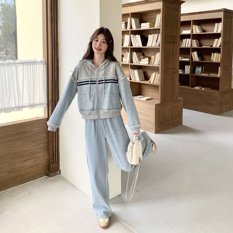 档口现货2025春装新款女装牛仔拼接针织两件套360-p170-k248,女装套装/套裙,2C266