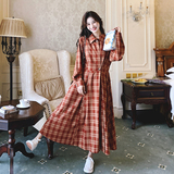【】高品质法式复古红格衬衫连衣裙88055-P145K198，女装连衣裙，2C069