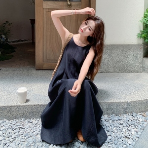 法式减龄黑色无袖背心连衣裙女夏2025新款显瘦今年流行爆款长裙子图片