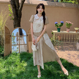 新中式国风不规则套装裙女2025年夏季新款娃娃领上衣半身裙两件套，女装套装/套裙，2C115