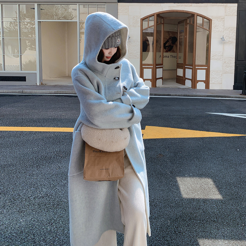【现货】连帽撞色双面羊绒大衣D253P265K388,女装毛呢外套,2D008