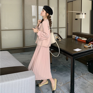 粉色小香风连衣裙两件套女2025春季新款法式温柔甜美时尚马甲长裙图片
