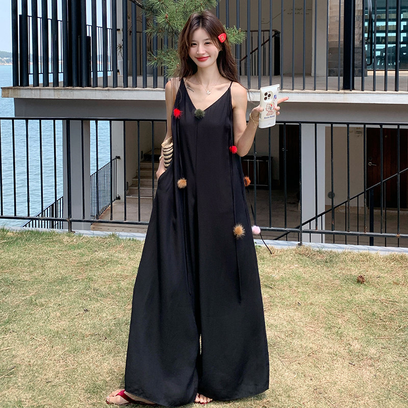 立体装饰无袖吊带阔腿裤连体裤女夏2025新款连衣裙网红爆款流行图片