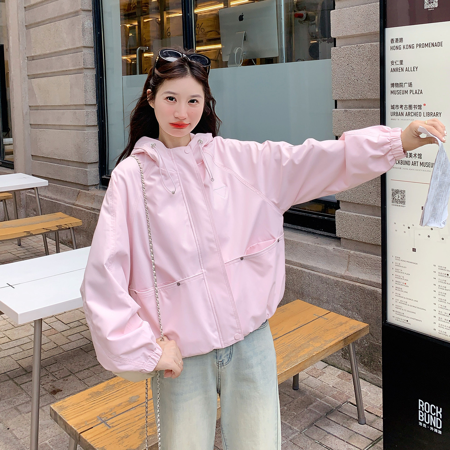 设计感炸街休闲连帽外套女2025春秋季新款韩版宽松显瘦冲锋衣夹克,女装短外套,2C306