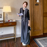 灰色韩系气质一整套西装套装女2025秋季新款高腰阔腿休闲裤三件套，女装套装/套裙，2D078