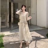 高级感流苏民族风显瘦两件套女夏季吊背心带裙度假风气质套装，女装连衣裙，2C166