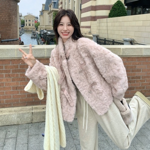 粉紫色软糯羊羔毛外套女秋冬2025新款甜美气质高级感爆款超火棉服图片