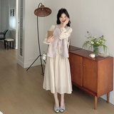 现货2D078-T1897-P185K258风刺绣马甲+褶皱牛津连衣裙真两件套，女装套装/套裙，2D078