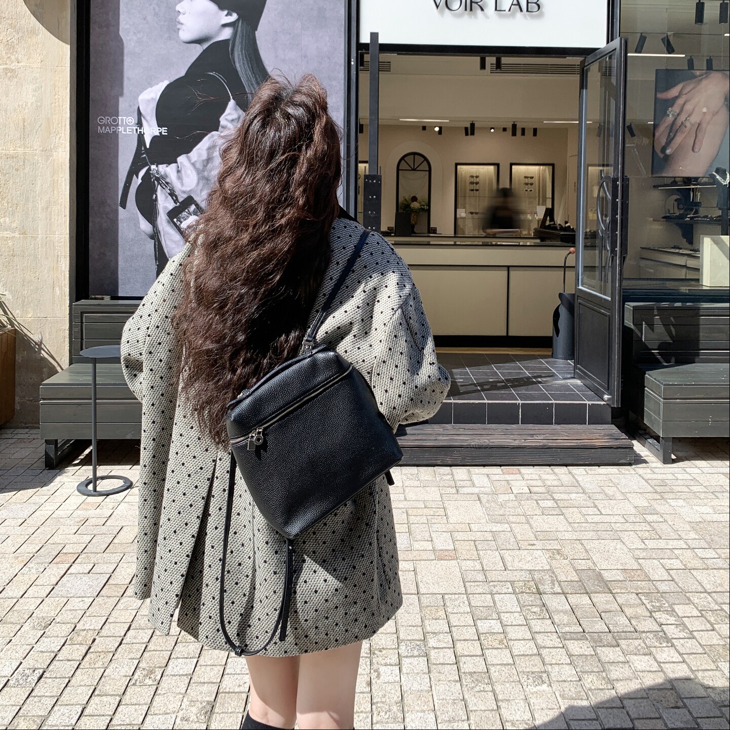 韩版灰色波点毛呢外套女2025秋冬新款时尚高级感小个子老钱风大衣,女装毛呢外套,2C177