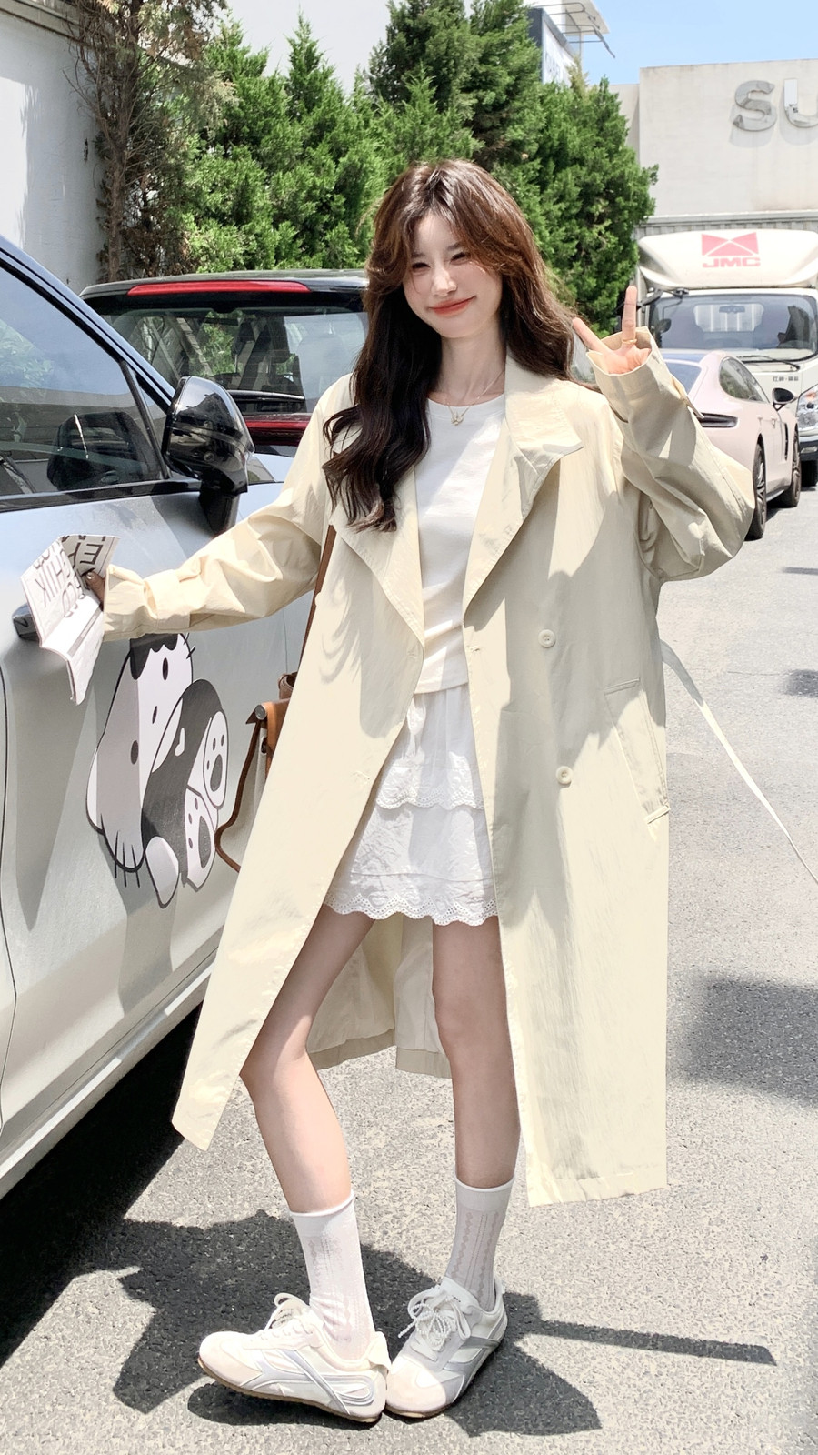 设计感中长款风衣外套女秋季2025新款韩系宽松复古高级感休闲大衣,女装风衣,2C258