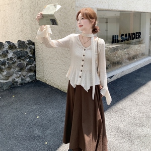 文艺复古减龄套装裙女2025秋季新款不规则针织上衣半身裙两件套图片