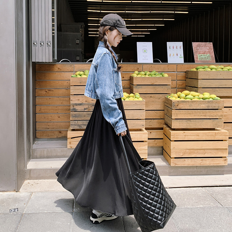 【现货】牛仔外套+黑色背心裙3029-外套P115K168裙子P105K158,女装短外套,2C166