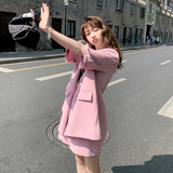 粉色西装套装女夏2025新款宽松上衣阔腿短裤两件套气质薄款小西服，女装套装/套裙，2C187