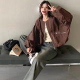 美拉德爆款棒球服外套女春秋2025新款设计感小众美式夹克灯笼袖，女装短外套，2D143
