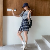 盐系灰色字母T恤格纹围裙两件套女2025夏季新款韩系休闲显瘦套装，女装套装/套裙，2C212