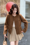 韩系美拉德格子撞色毛呢外套女秋冬2025新款气质千金感超好看大衣，女装毛呢外套，2C092