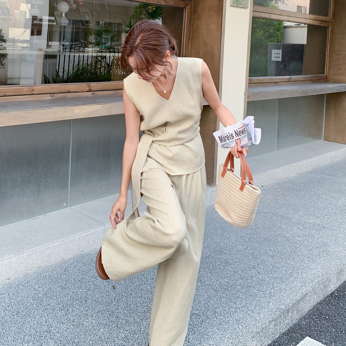 现货夏装新款韩系设计感无袖上衣阔腿裤两件套2C135-8838P165K238,女装套装/套裙,2C135
