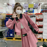 秋装搭配一整套绿色棒球服套装女春秋2025新款miu系百褶裙两件套，女装套装/套裙，2C052