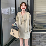 现货：秋装新款圆领夹克皮衣两件套装群2C135-6805P175K258，女装套装/套裙，2C135