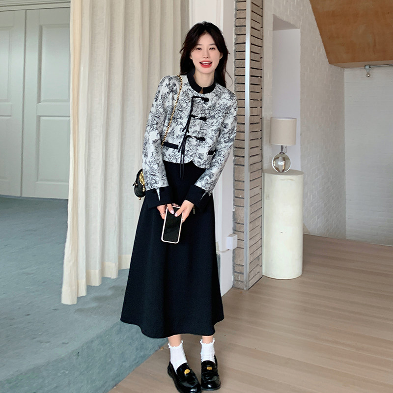 新中式国风外套背心连衣裙套装女2025早春新款独特漂亮长裙两件套图片