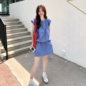 现货夏装新款时尚百搭花苞袖上衣＋短裙两件套2C135-8867P135L208图片